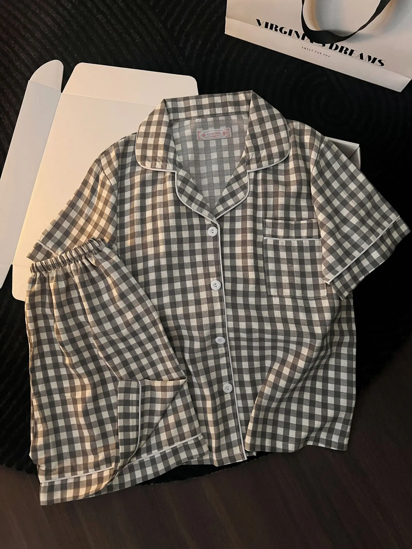 Ins japanischer minimalistischer Damen-Pyjama im japanischen Stil, Sommer-Pyjama aus Blasenbaumwolle, süßes Mädchen-Set mit lockeren Kurzarm-Shorts, lockeres Sommer-Outfit-Set – Detail 21
