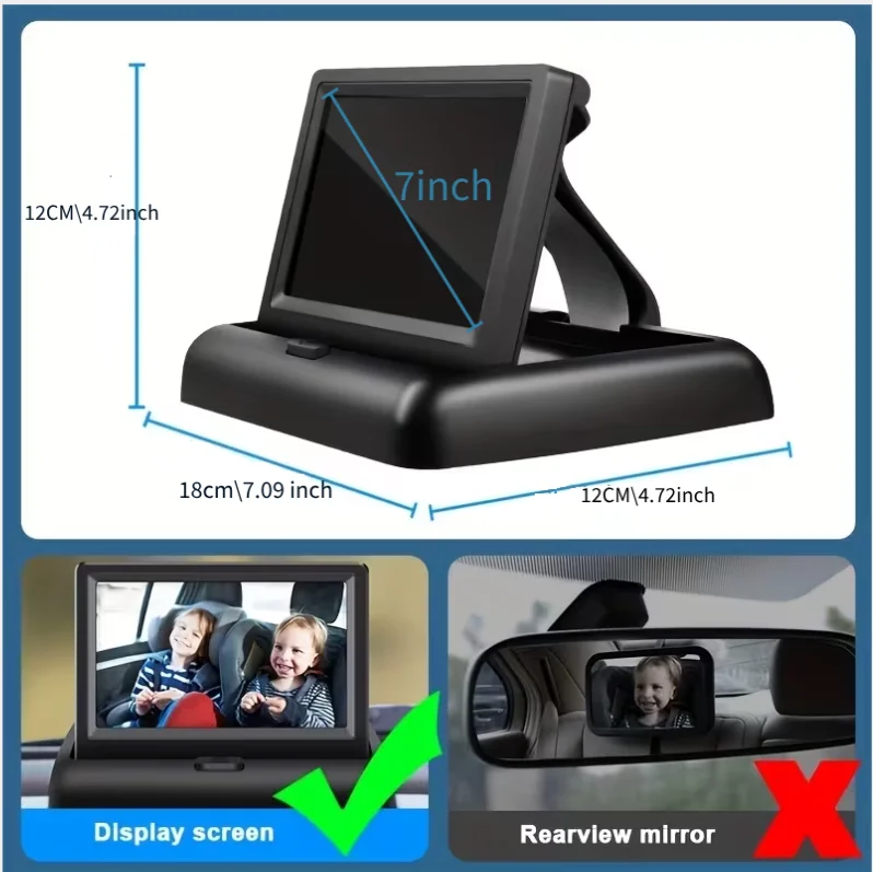 4,3" Faltbarer Auto-Sicherheitskamera-Monitor - Spiegelmonitor mit Nachtsicht, Rückwärtsdrehung & Plug-and-Play – Detail 1