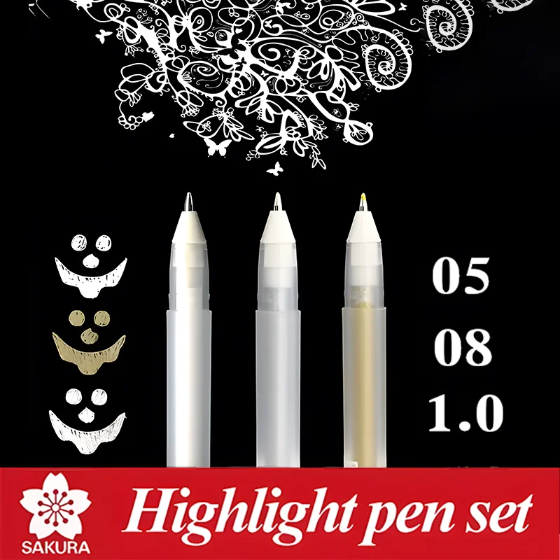 Weiß Gold Silber Klassischer Highlight-Stift, glänzende Nachfüllung, Malmarker, Zeichenstift, Schulbedarf, Stift + Nachfüllset, Gelstift – Detail 1