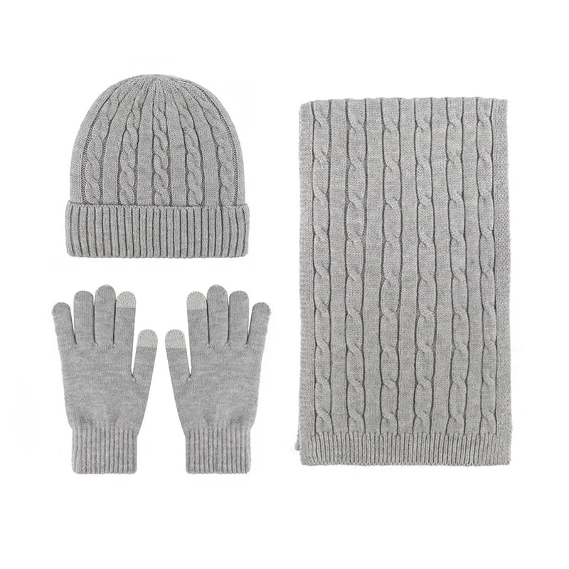 2024 Winter clothes casual keep warm fur glove thickening hat set knitted scarf
