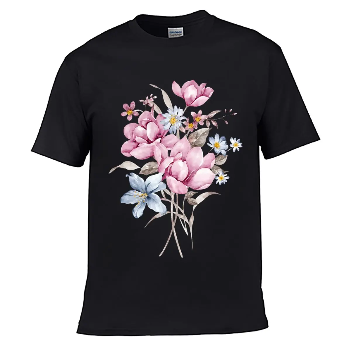 Watercolor Floral Bouquet Art Decor Solid Washed Vintage Tee Distressed Loose