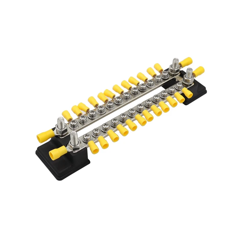 Bus Line High Current Double Row Busbar With Transparent Cover 150A 12-Way Black