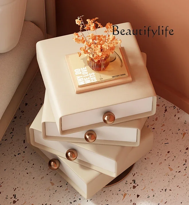 Bedside Table Simple and Light Luxury Rotatable Leather Storage Multi-Layer Household Bedroom Bedside Cabinet