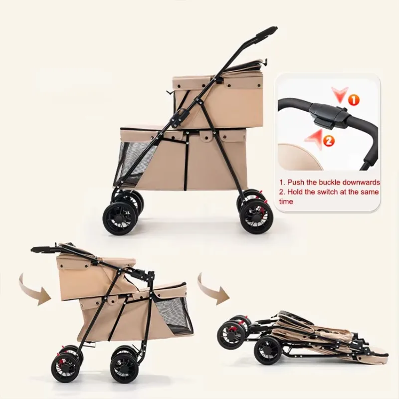 Pet Travel Outdoors Dog Stroller Cat Carts Small Dog Double Layer Pet Strollers