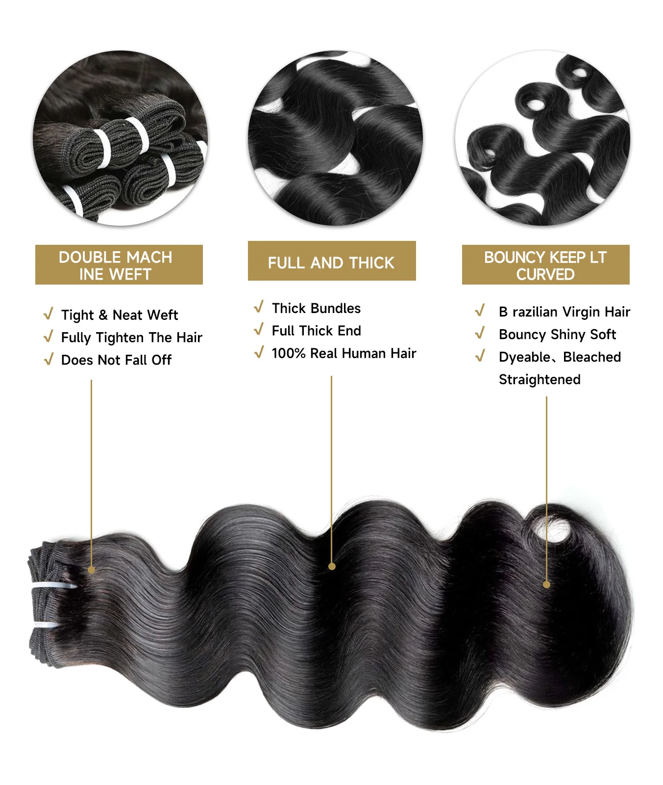 Brazilian Body Wave Weave Pacotes de Cabelo Humano, 100% Não Transformados, Ofertas 16A, 20 ", 22", 22 ", Ofertas