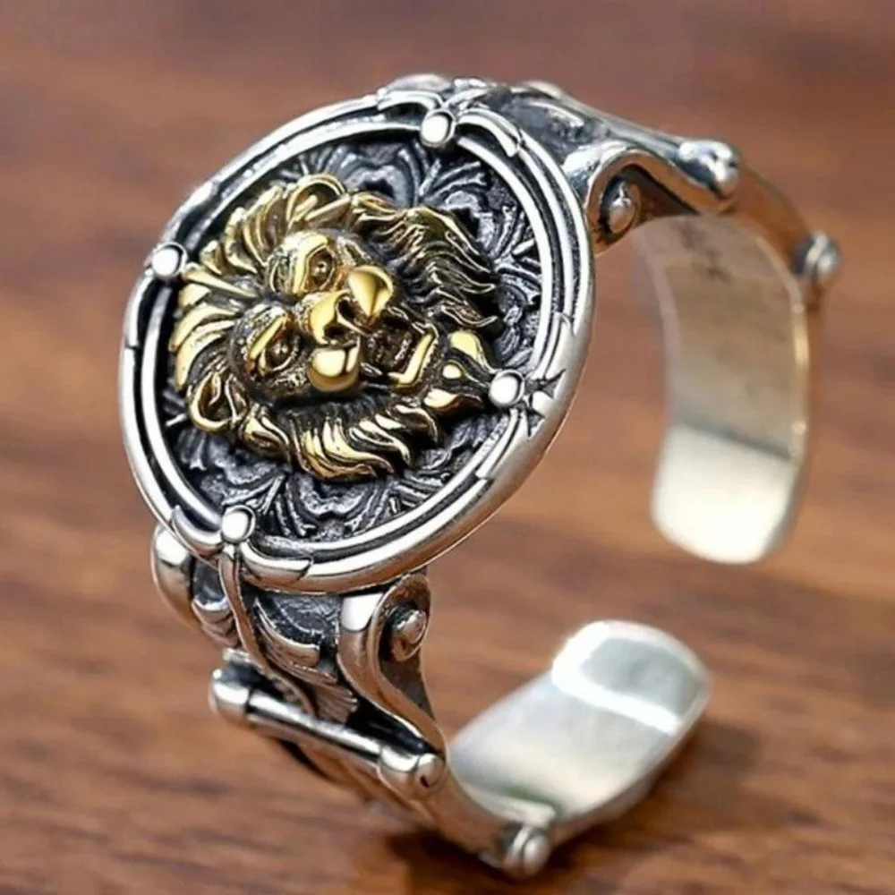 Retro Minimalist Lion Ring Men's Gothic Punk Hip Hop Motorcycle Niche Party Rock Adjustable Opening Bully Men's Ring
