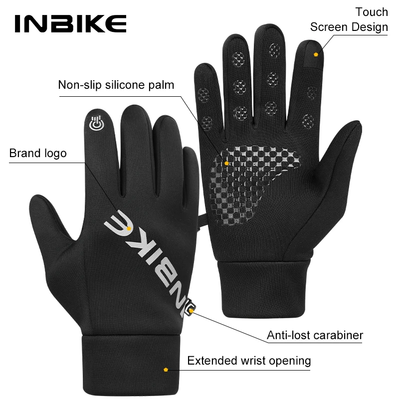 INBIKE Cycling Gloves Gel Padded Men's Winter Fleece Road Cycling Gloves Full Finger Touch Screen Fishing Outdoor Sports Gloves