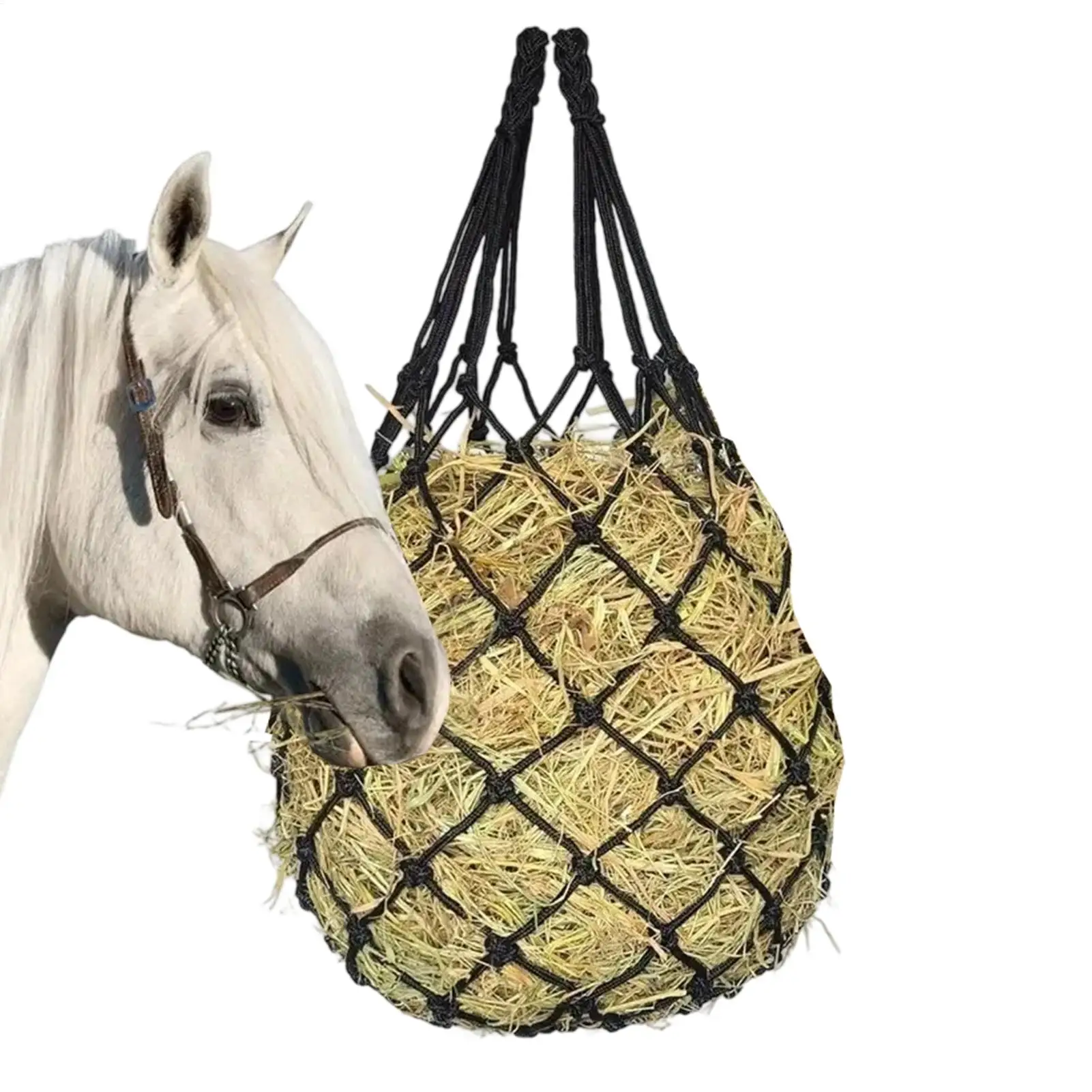 Hay Nets for Horses Slow Feeding Horse Hay Bag with Fixed Ring Treat Holder Basket for Stalls Herders Farmers Yards Sheep