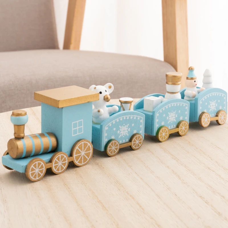 Wooden Train Christmas Ornaments Santa Cake Decoration Merry Christmas New Year Party Table Navidad Decoration Kids Gifts Toys