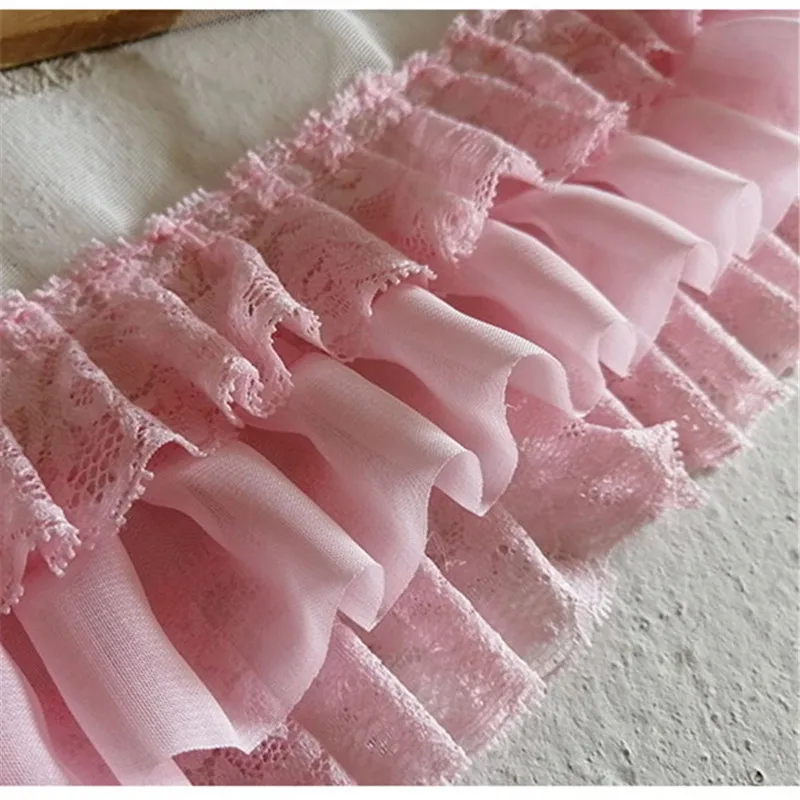 9 cm breit, drei Schichten, plissierter Chiffon-Stoff, Handarbeit, Fransenband, Rüschenbesatz, Hochzeitskleid, Saum, Vorhang, Nähen, Dekor