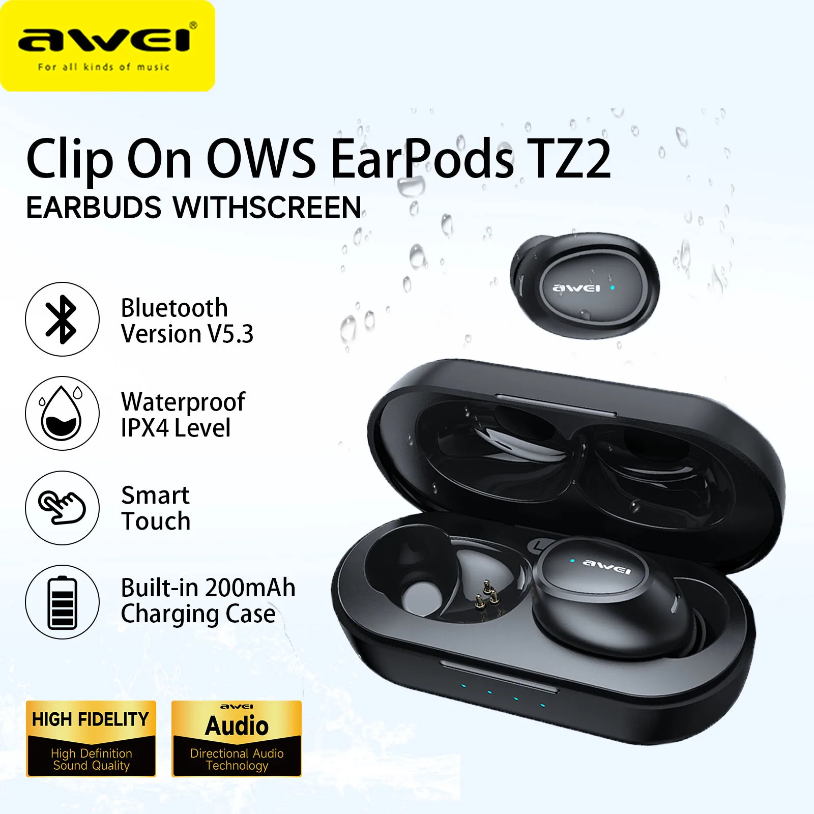 Awei TZ2 OWS توصيل الهواء بلوتوث V5.3 سماعات سماعات لاسلكية مشبك الأذن سماعات الأذن هوك سماعة رأس رياضية مع هيئة التصنيع العسكري