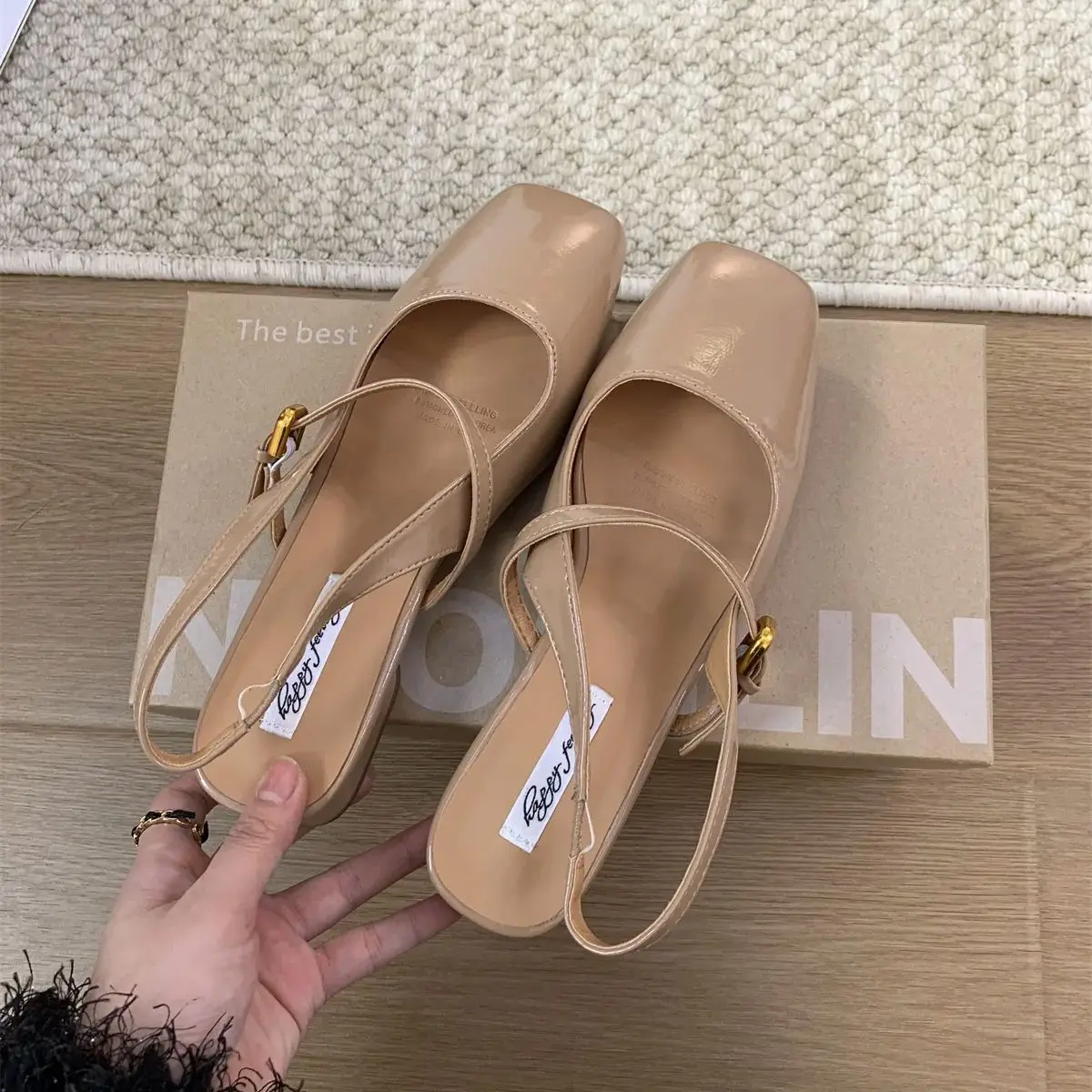 Baillamos Summer New Women Sandals Fashion Shallow Slip On Ladies Mary Jane Shoes Low Heel Elegant Dress Slingback Shoes Size40