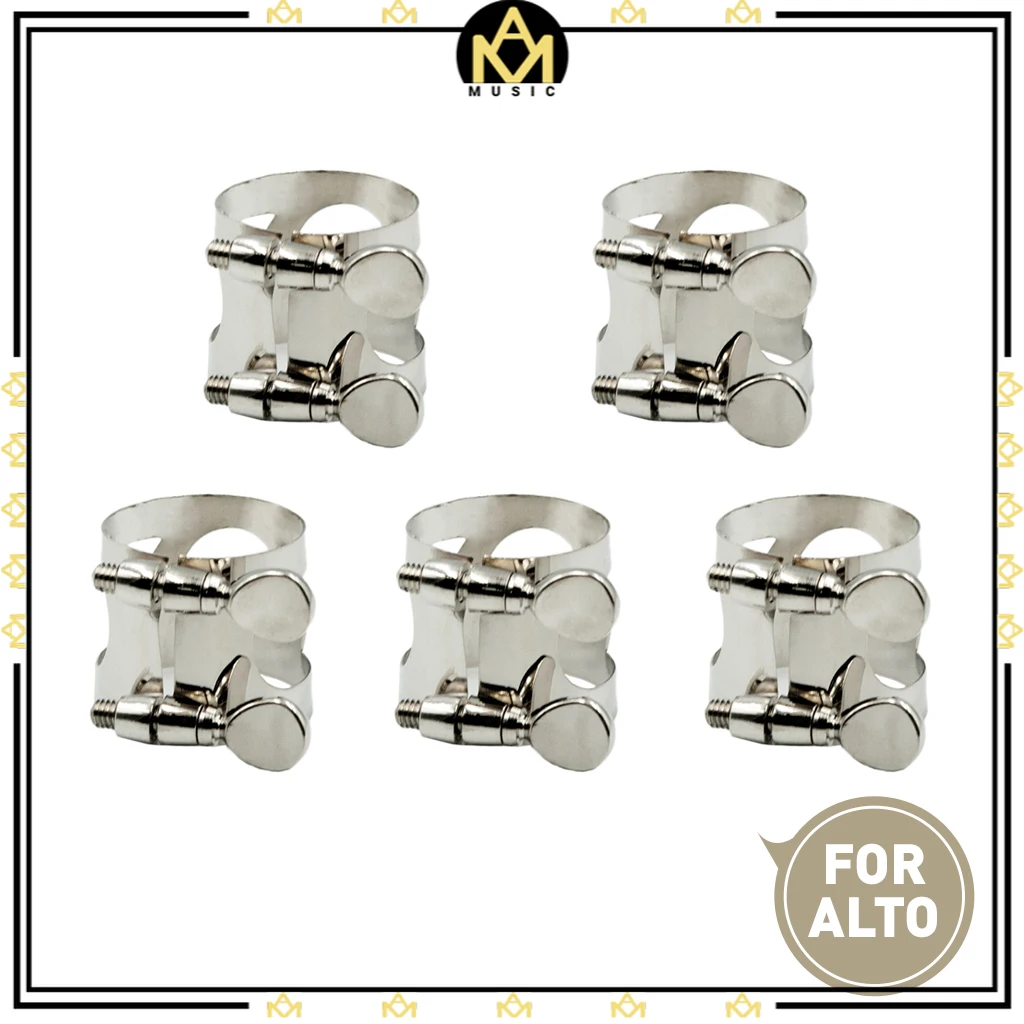 

5PCS Alto Sax Mouthpiece Ligature Metal For Saxophone With Double Screws Silver Color