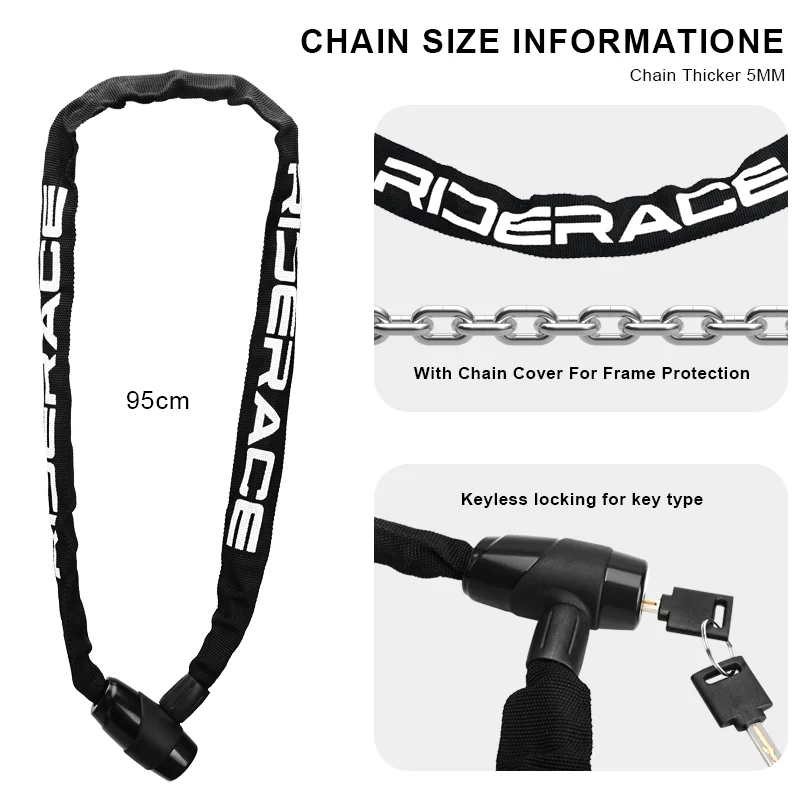 Bicycle Chain Lock Metal Anti-Theft Security Reinforced Mountain Road Bike Chain Lock With 2 Keys For Motorcycle Scooter Padlock