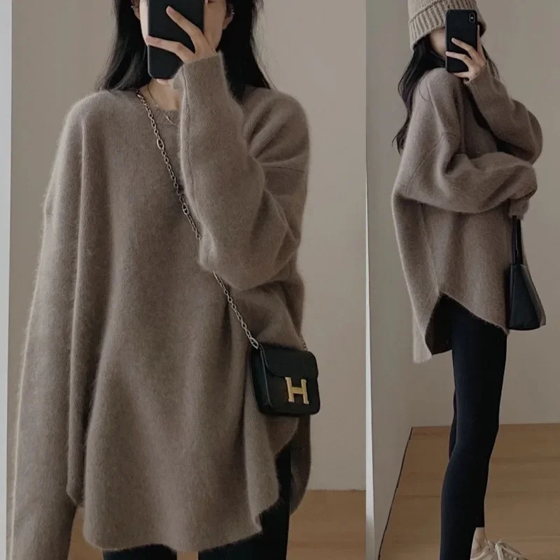 Autumn Winter Korean-Style Women's Pullover Sweater Medium-Length Long Sleeve Knitted Top Thickened Outerwear Casual Stylish Loo