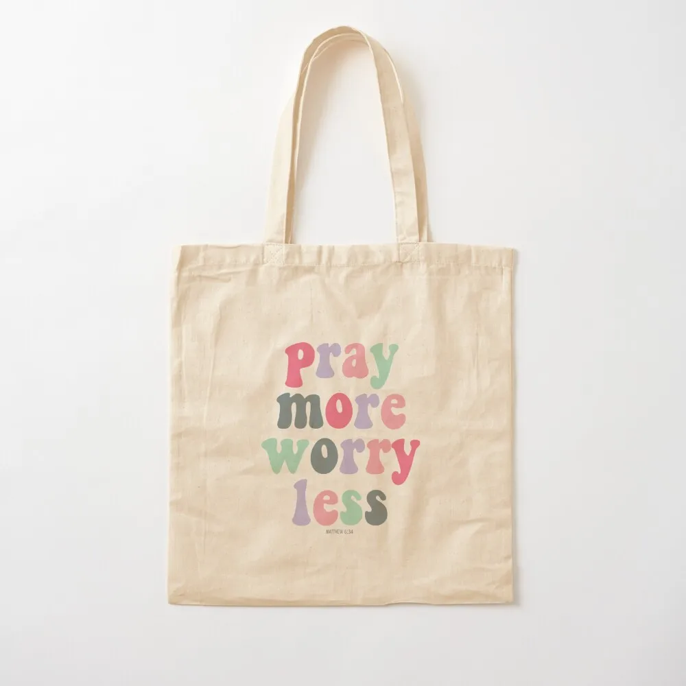 Christian Quote Retro Bible Verse - Pray More Worry Less Tote Bag Custom bag Women bags shopper bag woman Canvas Tote