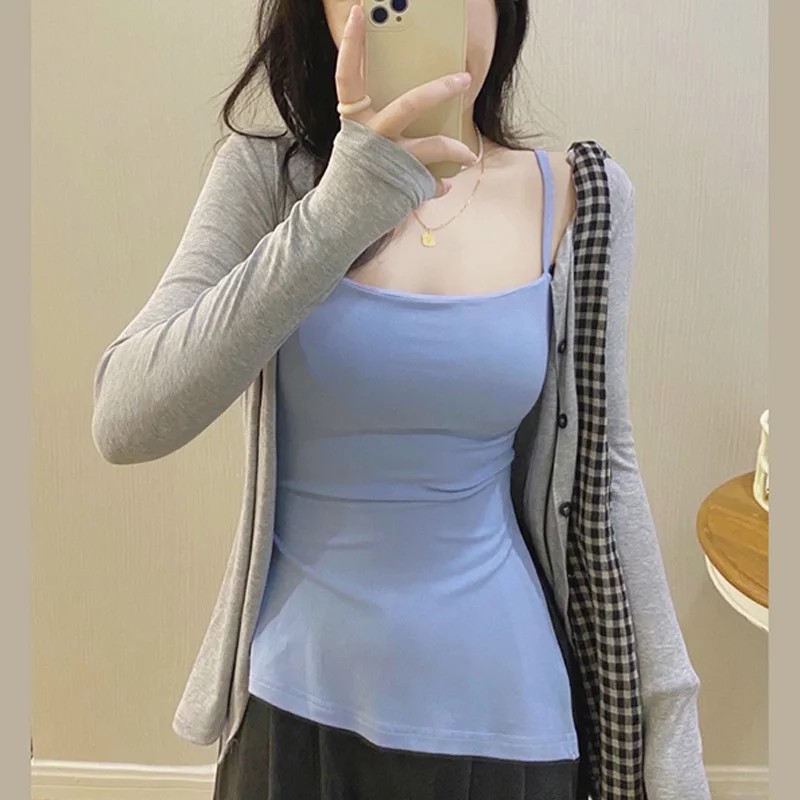 Summer Women's Small Strap Vest Integrated Back Underwear Suit Inner Match Base Tube Top Shirt Outerwear Polyester Fiber