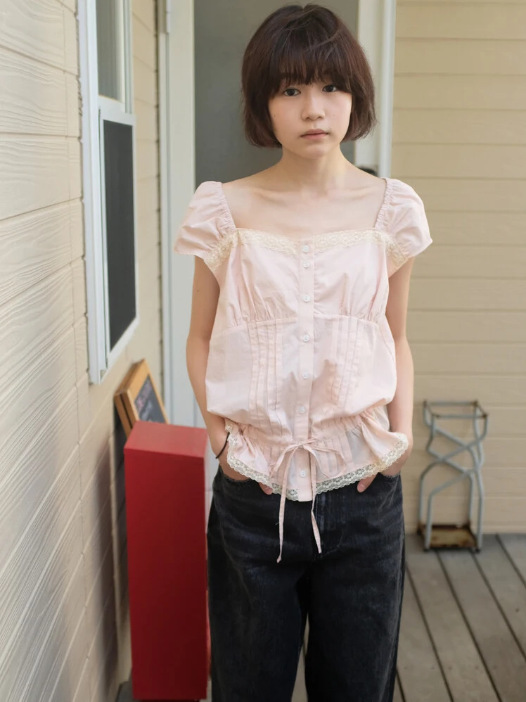 Summer ort Sve Lace Trim Belted Waist Slimming Design Women's irt Casual Commute Sle Loose Fit Regular Length Pure C...