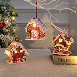 Christmas Gingerbread Man Candy House Pendant With LED Light Santa Snowman Cabin Xmas Tree Ornament New Year Christmas Deco 2023