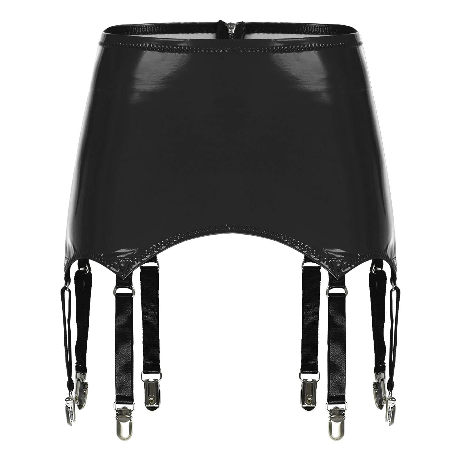 Wetlook-liguero de cuero de látex para mujer, minifalda Sexy con tirantes y Clips de hebilla para fiesta, Carnaval y discoteca