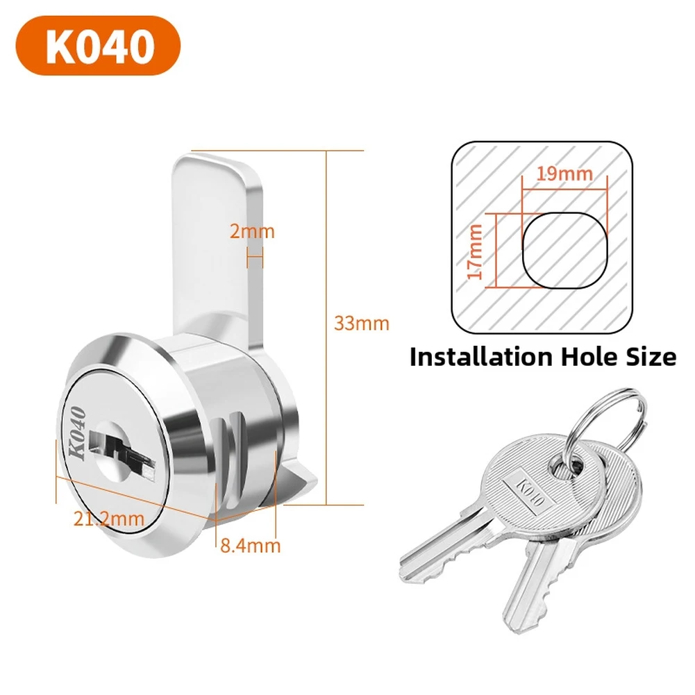 Zinc Alloy Cabinet Lock for Filing Cabinet Document Storage Drawer with 2 Keys Rust Resistant Silver Lock Size Options Available
