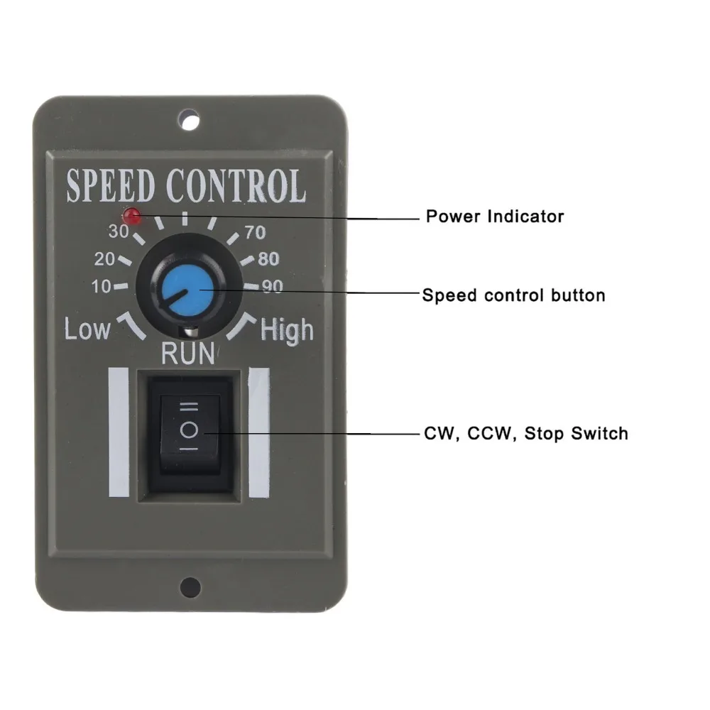 12V/24V/36V/48V 6A DC Motor Speed Controller 98x91mm Panel Type 3-Speed Adjustable Motor Governor CCM2US with Control Switch