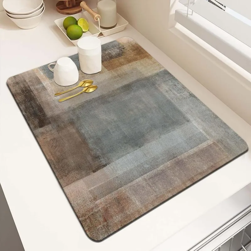Super Absorbent Abstract Dish Drying Mat Quick Dry Kitchen Countertop Protector Pad Blue Marble Coffee Maker Mat Non Slip