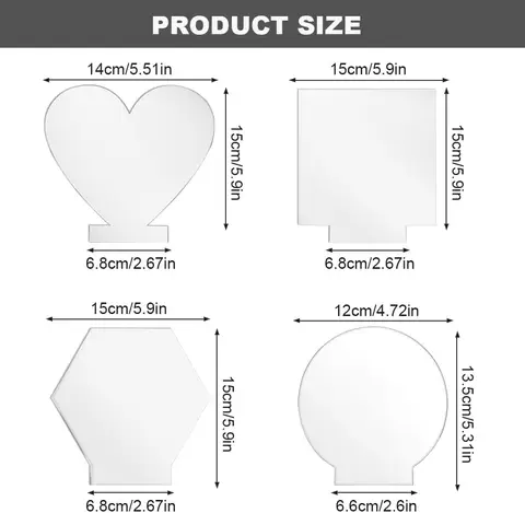 Multiple Shapes Clear Cast Acrylic Sheet Blanks, Round Square Heart Blanks for LED Base DIY Crafts Laser Engraving