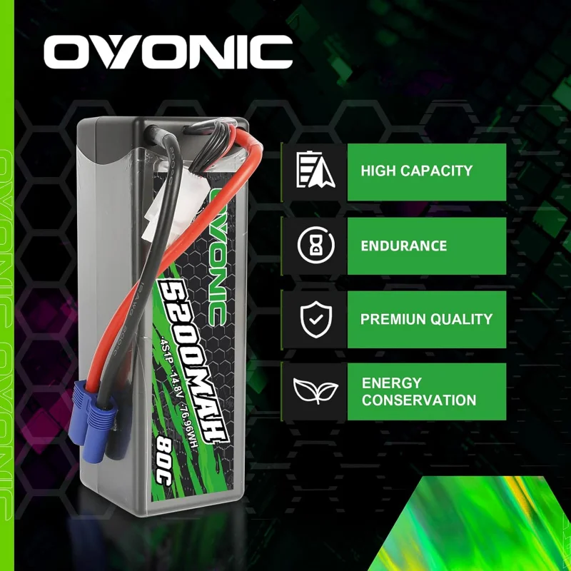 Batteria Lipo OVONIC 4S 80C 5200mAh 14,8V Batteria Lipo con connettore EC5 per auto e camion Arrma 1/5 1/8 1/10 RC