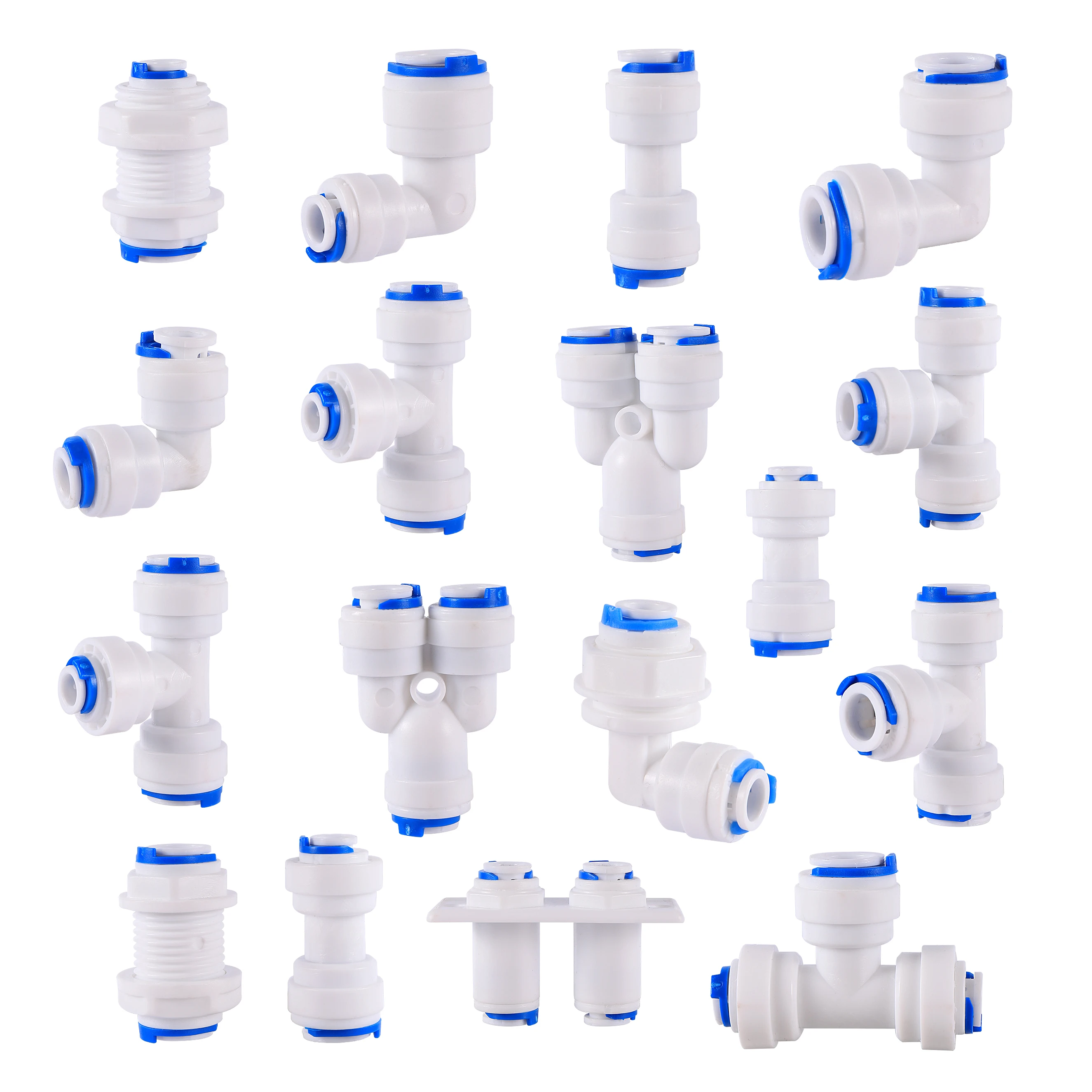 Reverse Osmosis Quick Connector 1/4"3/8"OD Hose Tee Y Coupling 4 Way Equal Convert Elbow Straight RO Water Aquarium Pipe Fitting