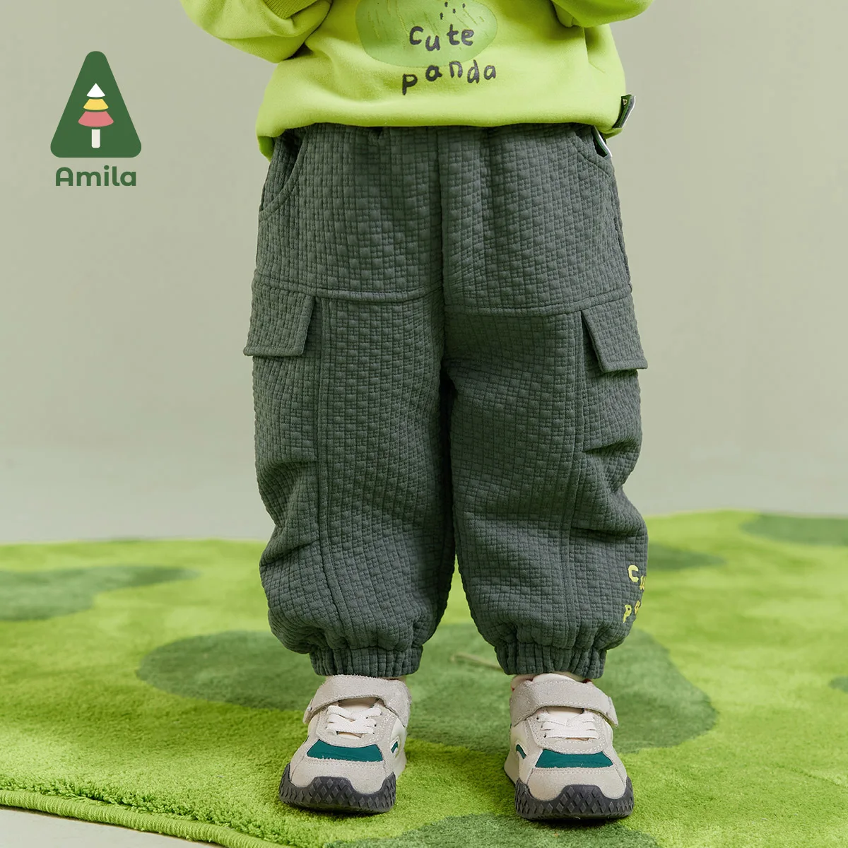 Amila Baby Boy Casual Pants 2024 Winter New Fashion Wear-resistant Warm Workwear Styling Silky   Baby Clothing