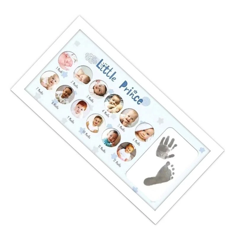 Baby First Year Picture Frame for Baby Growth Moment Record Handprint Display Photo Frame Nursery Room Decor Parent Gift 15UB