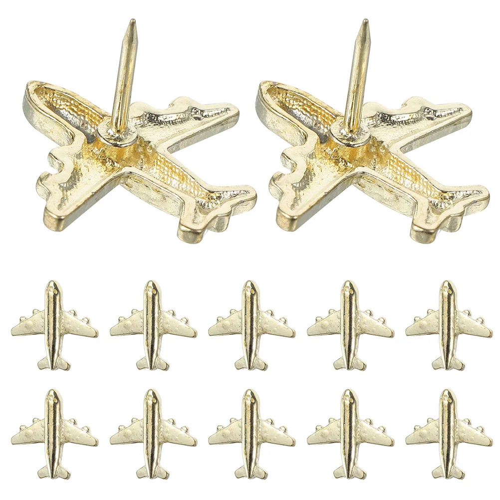 

24 Pcs Plane Airplane Thumbtack Push Thumbtacks Decorate 200X200X150CM Sturdy Pushpins Metal Golden