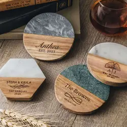 Personalized Wedding Gifts Wood Coasters Custom name Engraved Marble Coaster wedding decorations Housewarming Gift Kitchen decor