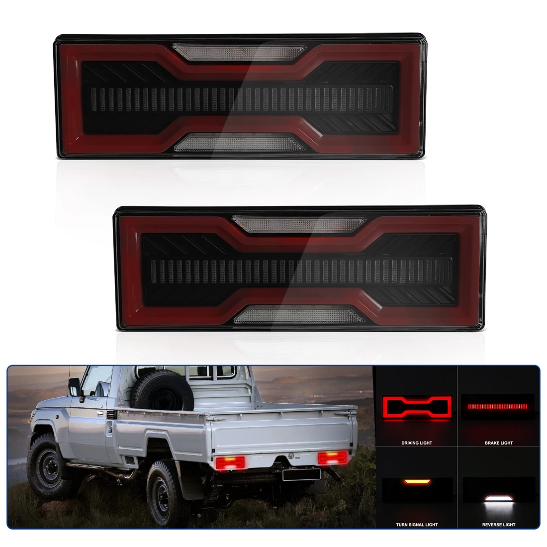 Feu arrière pour Toyota Land Cruiser série 70 FJ75 LC79 2010 2011 – 2020, clignotant de frein, feux arrière de conduite et de recul, 2 pièces