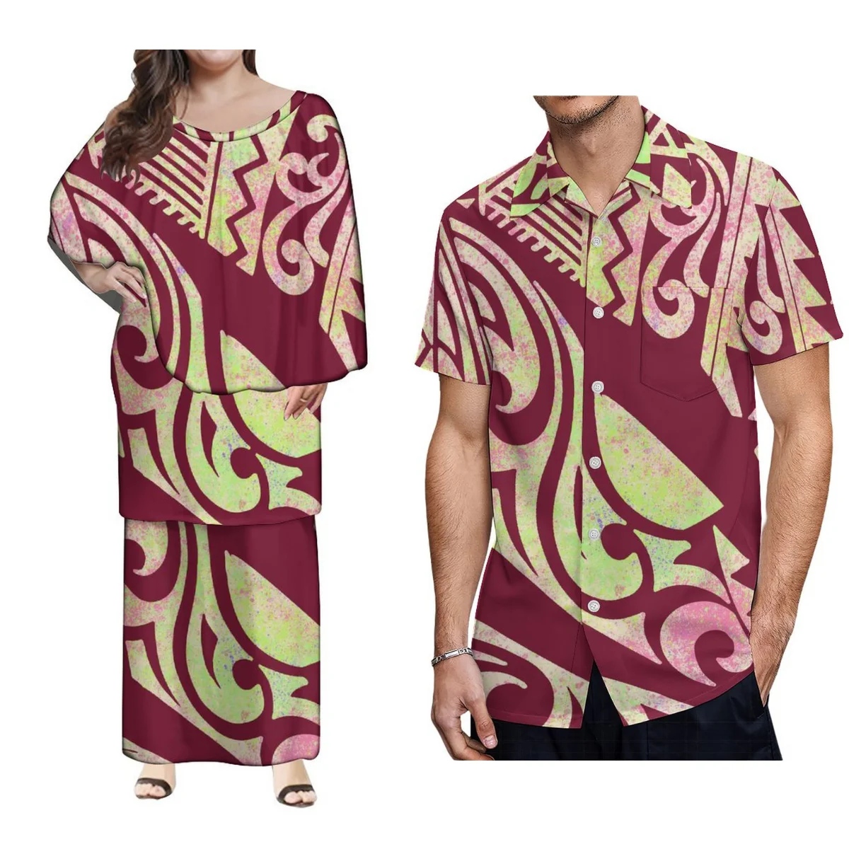 Dropshipping Polynesian Puletasi Samoan Dress Set Custom 2 Pcs Top And Skirts Two Piece Sets Dress