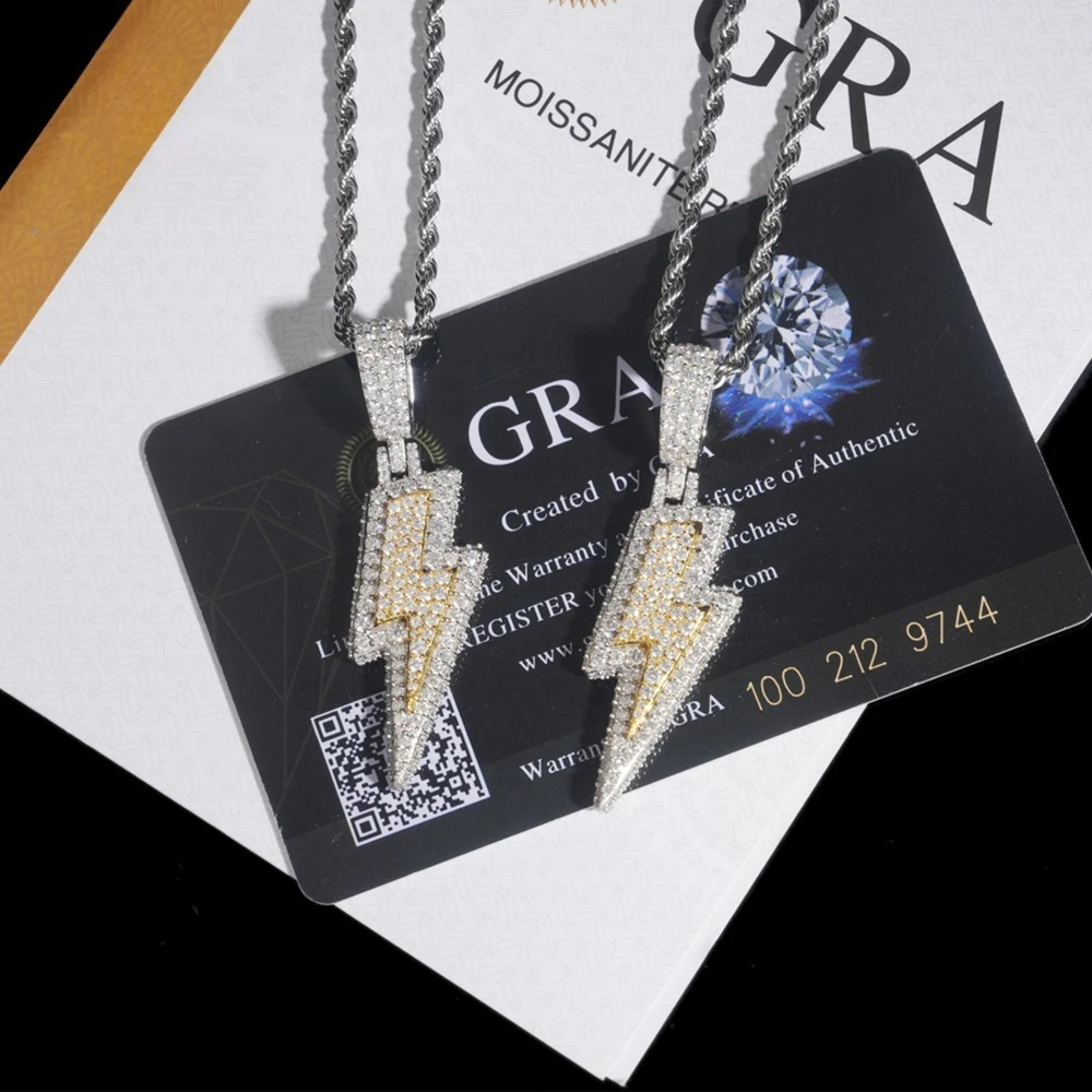 

Hiphop Iced Out Moissanite Flash Pendant 925 Sterling Silver Plated 2 Tone Rock Men Jewelry Tennis Pendant Necklace Pass Tester