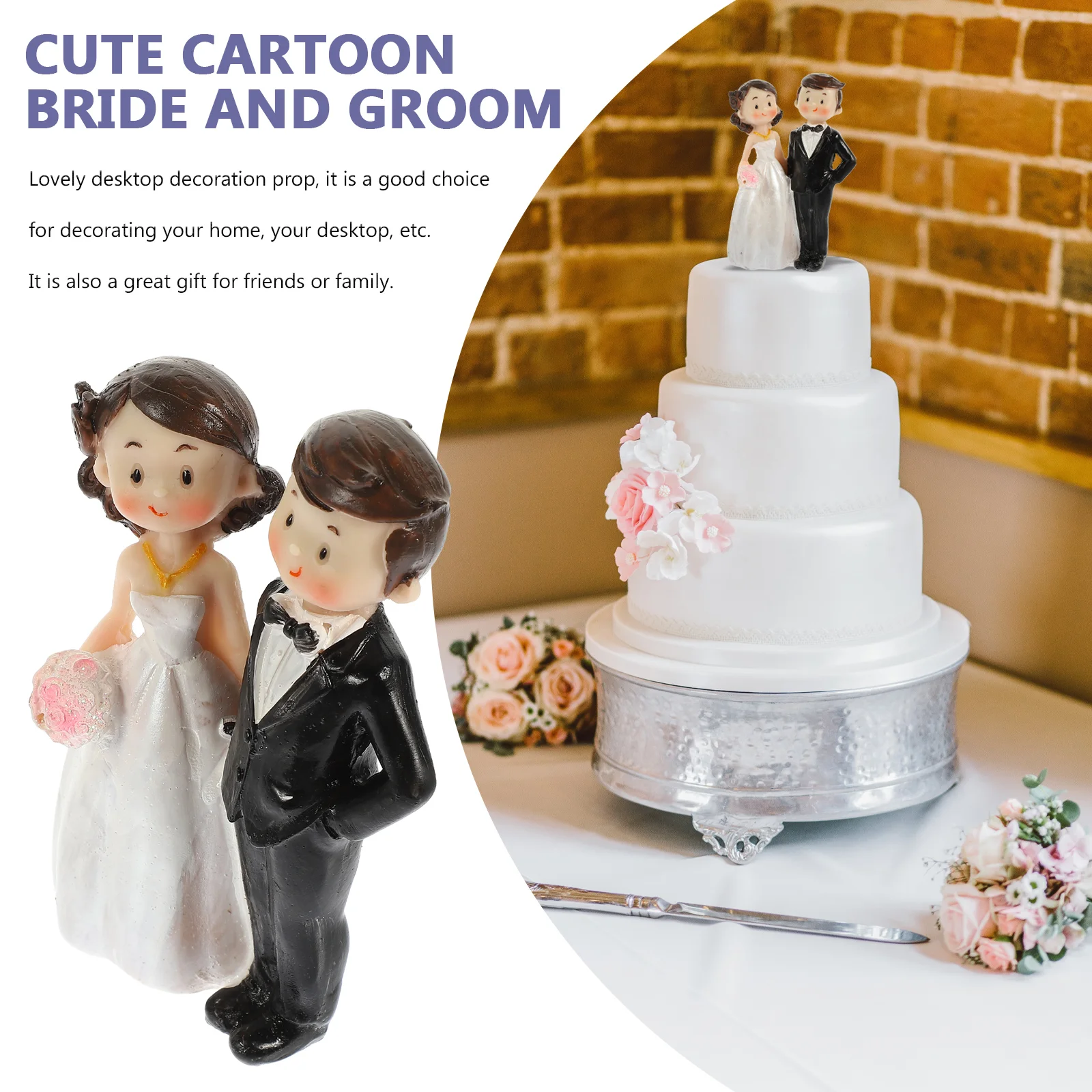 Couple Statue Wedding Ornaments Multi-function Decor Wear-resistant Figure Delicate Desktop Tabletop Cake Bride