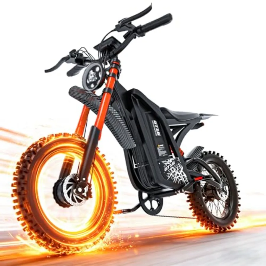 

Electric dirt bike for adult off-road use, aluminum alloy frame, black, 5500W peak motor with 40 MPH speed and 100-mile range