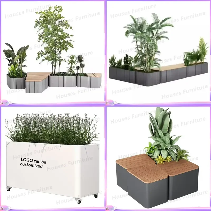 Large Stainless Steel Flower Box Outdoor Removable Planter with Wheels Iron Tree Pot Garden Planting Container for Street