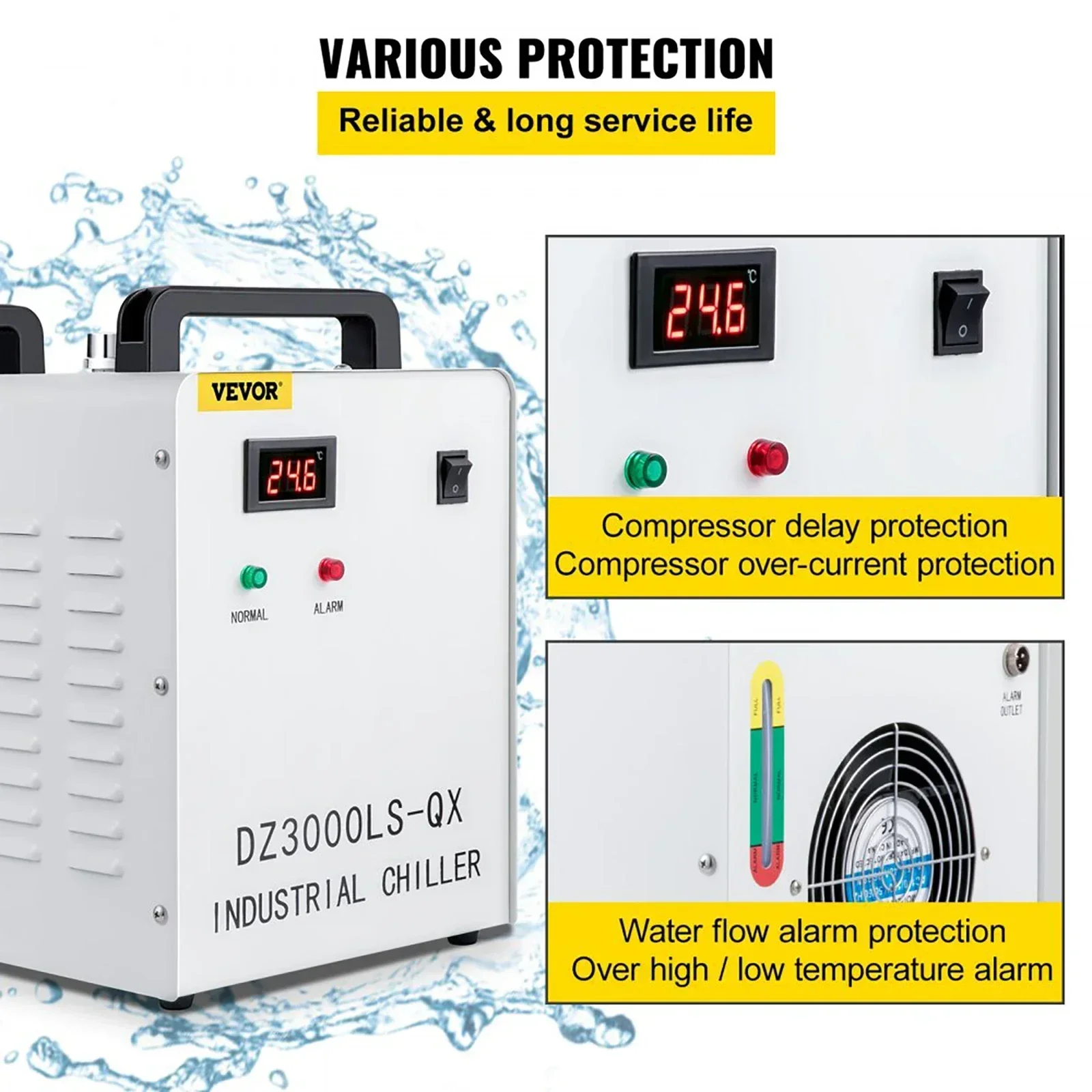 VEVOR-máquina de grabado láser de CW-3000, Enfriador de agua Industrial por termólisis, 60W/80W, tubo de vidrio CO2, refrigeración de husillo CNC