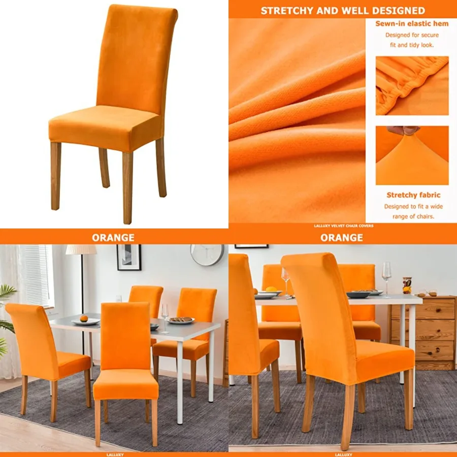

Velvet Chair Covers for Dining Chairs Set of, Stretchy Soft Parson Chair Covers Removable Washable Kitchen Dining Room Chair Sl