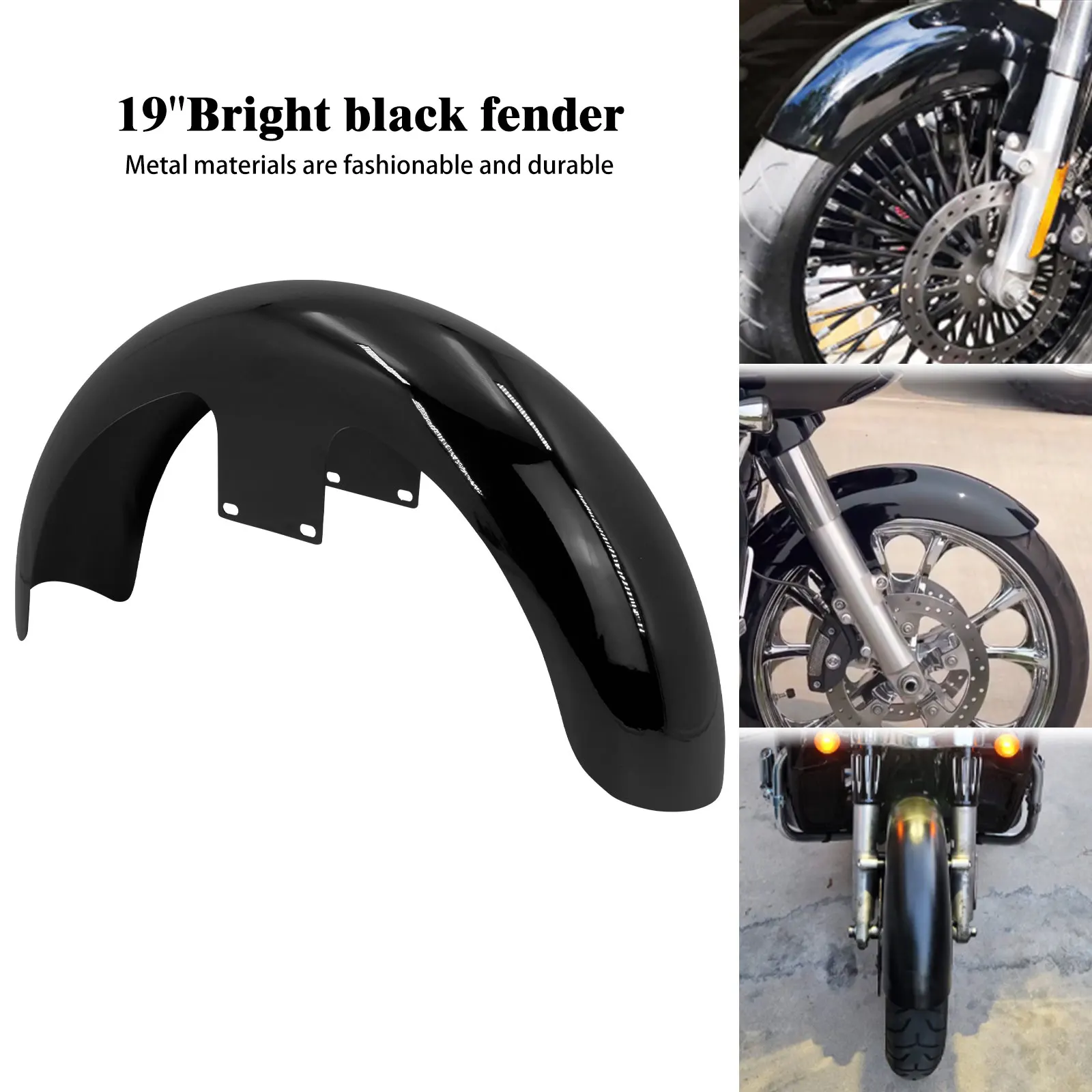 

Motorcycle Bright Black 19" Wrap Front Fender For Harley Touring Electra Street Glide Road King Ultra Custom Baggers 2014-2021