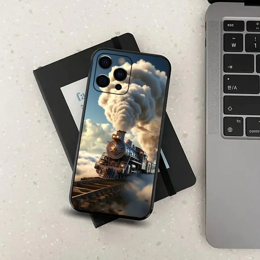 Classic Steam Train Railway Phone Case For Apple iPhone 15,14,13,12,11,Pro,X,XS,Max,XR,Plus,Mini Soft Black Cover