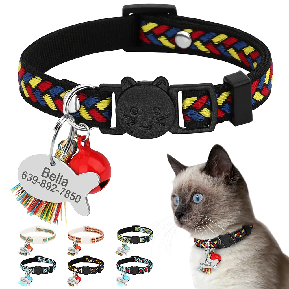 11 Colors Quick Release Cat Collar Personalized Safety Cat Collars Necklace Free Engraved ID Tag Nameplate With Cute Bell Gift