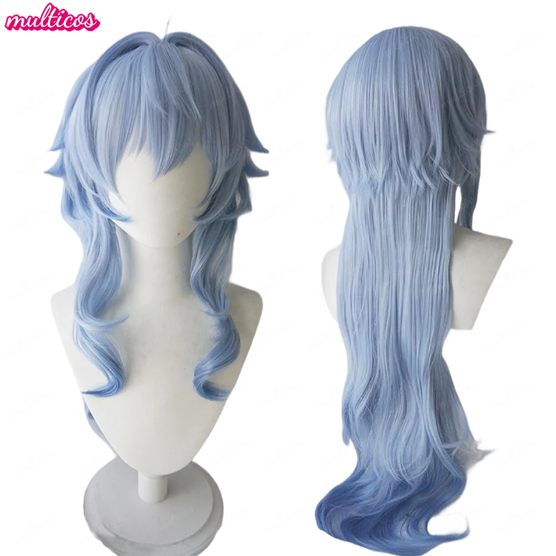 

Hight Quality Ganyu Cosplay Wig Genshin Impact Gradient Light Blue Simulation Scalp Heat Resistant Synthetic Hair Wigs + Wig Cap