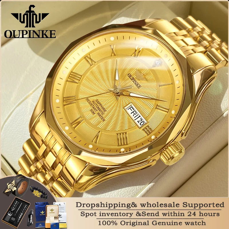 OUPINKE 3207 Luxury Genuine Diamond Men Mechanical Watch High end Imported Automatic Movement Brand Original Business Men Watch