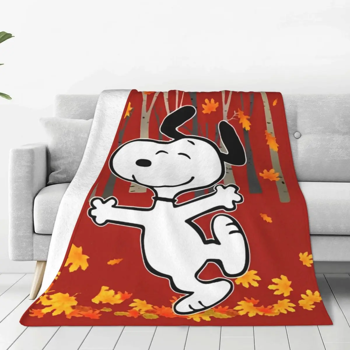 Snoopy Maple Leaf Dancing Blanket Quality Warm Soft Bedding Throws Winter Travel Home Decor Pattern Bedspread