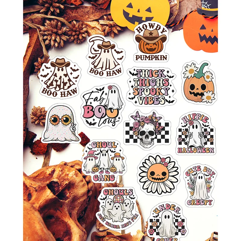 50pcs Western Halloween Sticker Pumpkin Ghost Stickers Waterproof Water Bottle Stickers Scrapbooking Skateboard Luggage Stickers