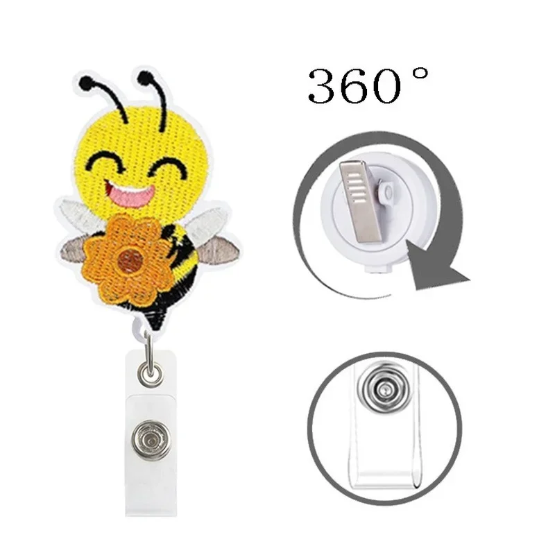 Felt Cute Bee Retractable Badge Reel Cartoon Animal Alligator Clip Doctor Nurse Staff ID Card Work Card Badge Holder Accessories